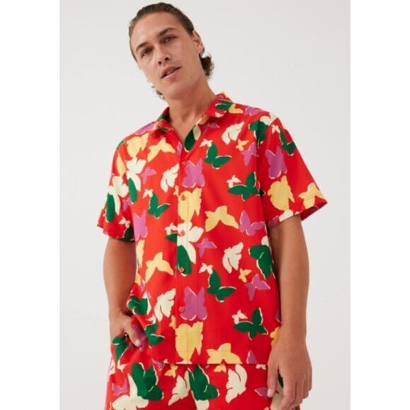 NWT Outdoor Voices Solar Cool Camp Collar Butterfly Print Shirt Colorful Size M - Picture 1 of 7